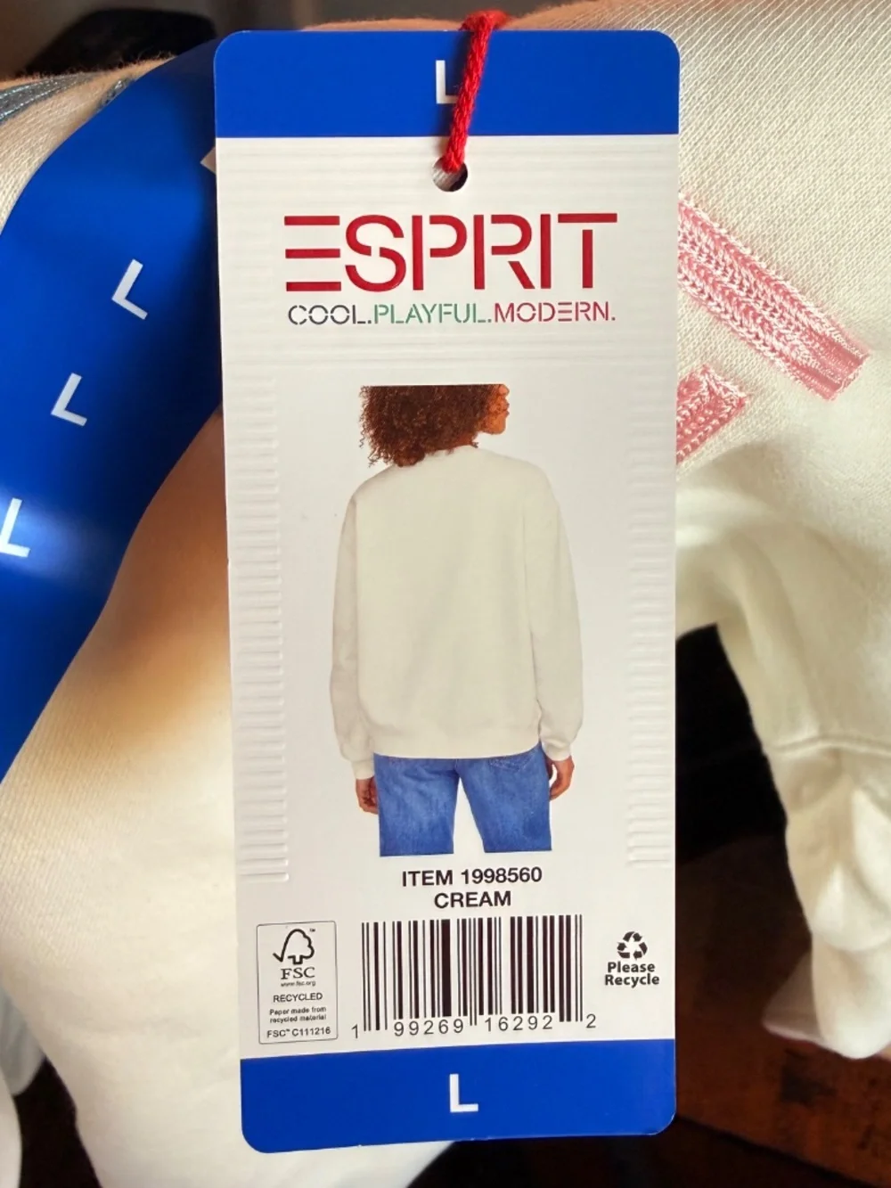 Esprit Retro Rainbow Logo Crewneck Sweatshirt Cream Size L NWT - Picture 8 of 8